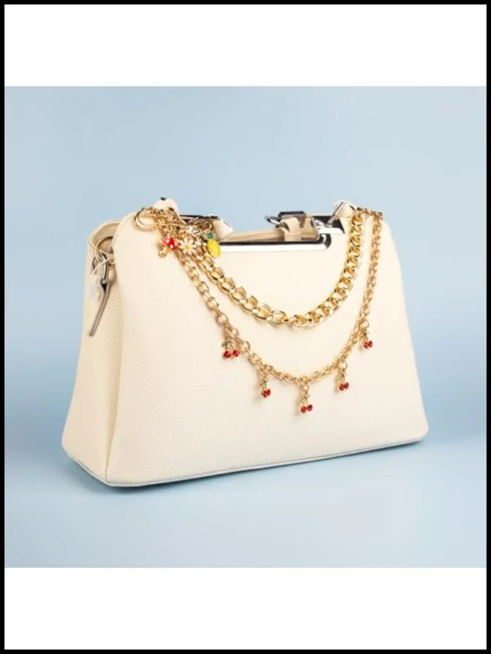 4-in-1 Cherry Bag Charms Set 14K Gold-Plated Purse Charms with Keychain
